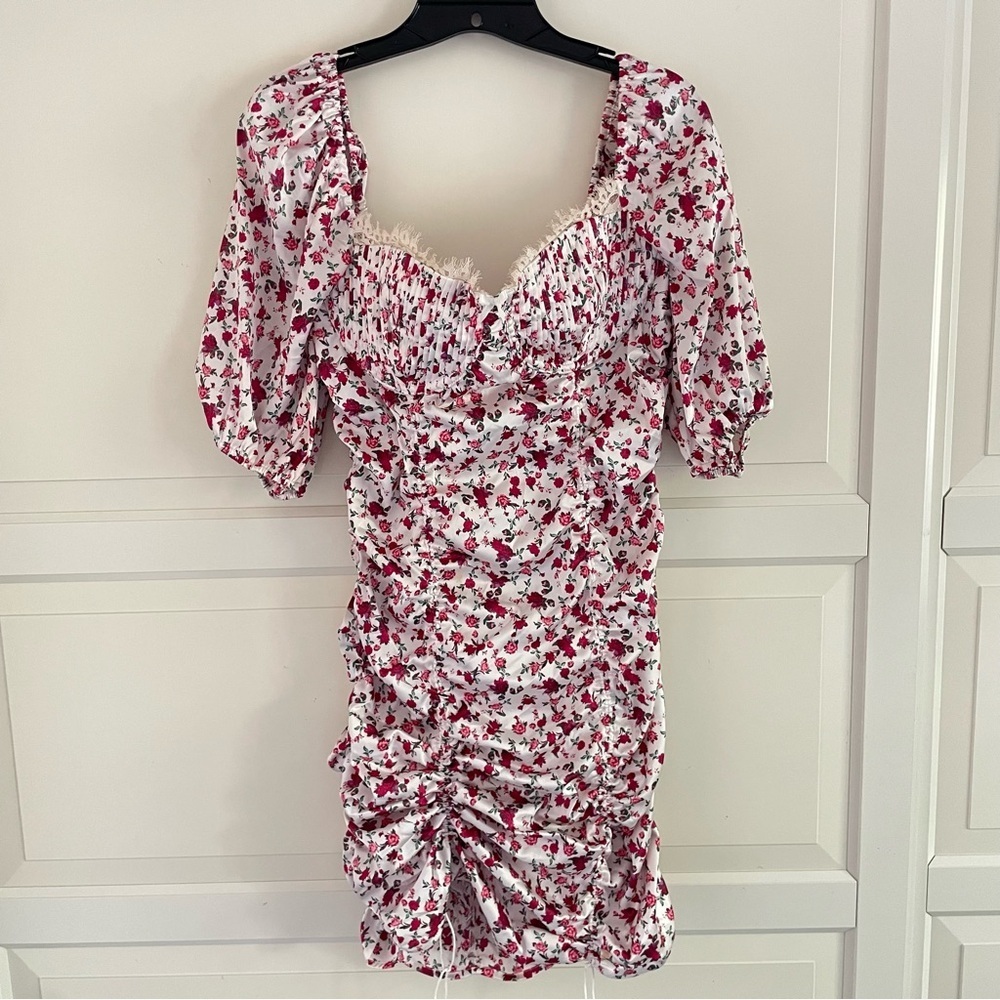 For Love & Lemons Melrose ruched rose Floral Mini Dress 38107 - Picture 4 of 16